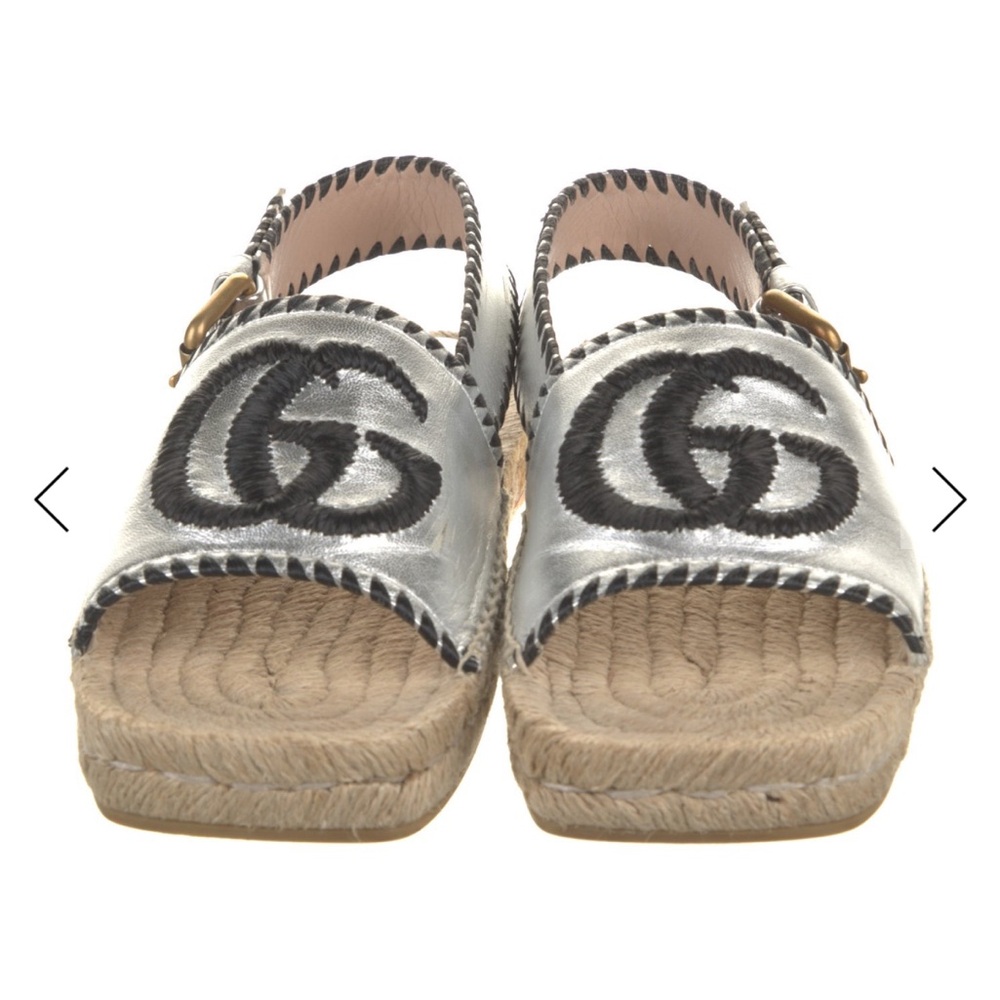 Gucci Running GG Logo Leather Espadrille Sandals